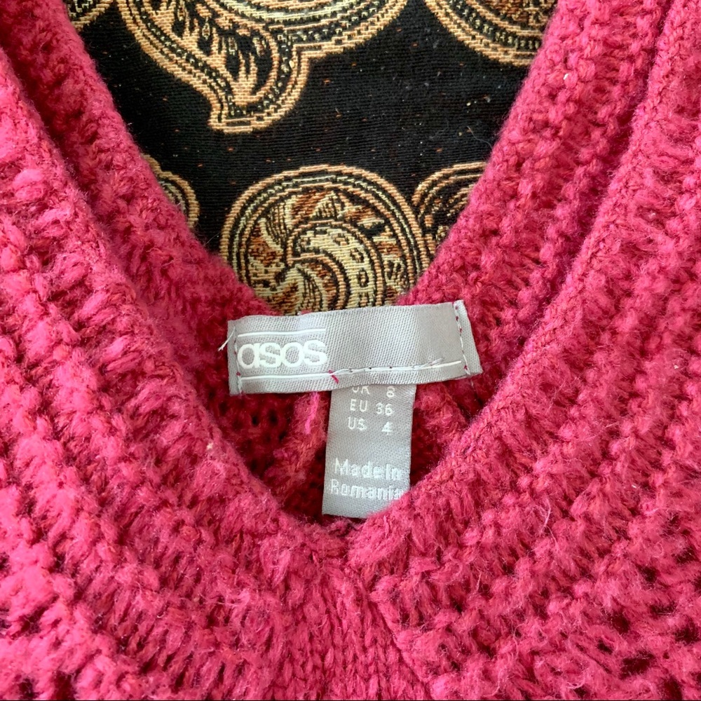 🍇 ASOS Knit V-Neck Sweater in Raspberry - Picture 6 of 8
